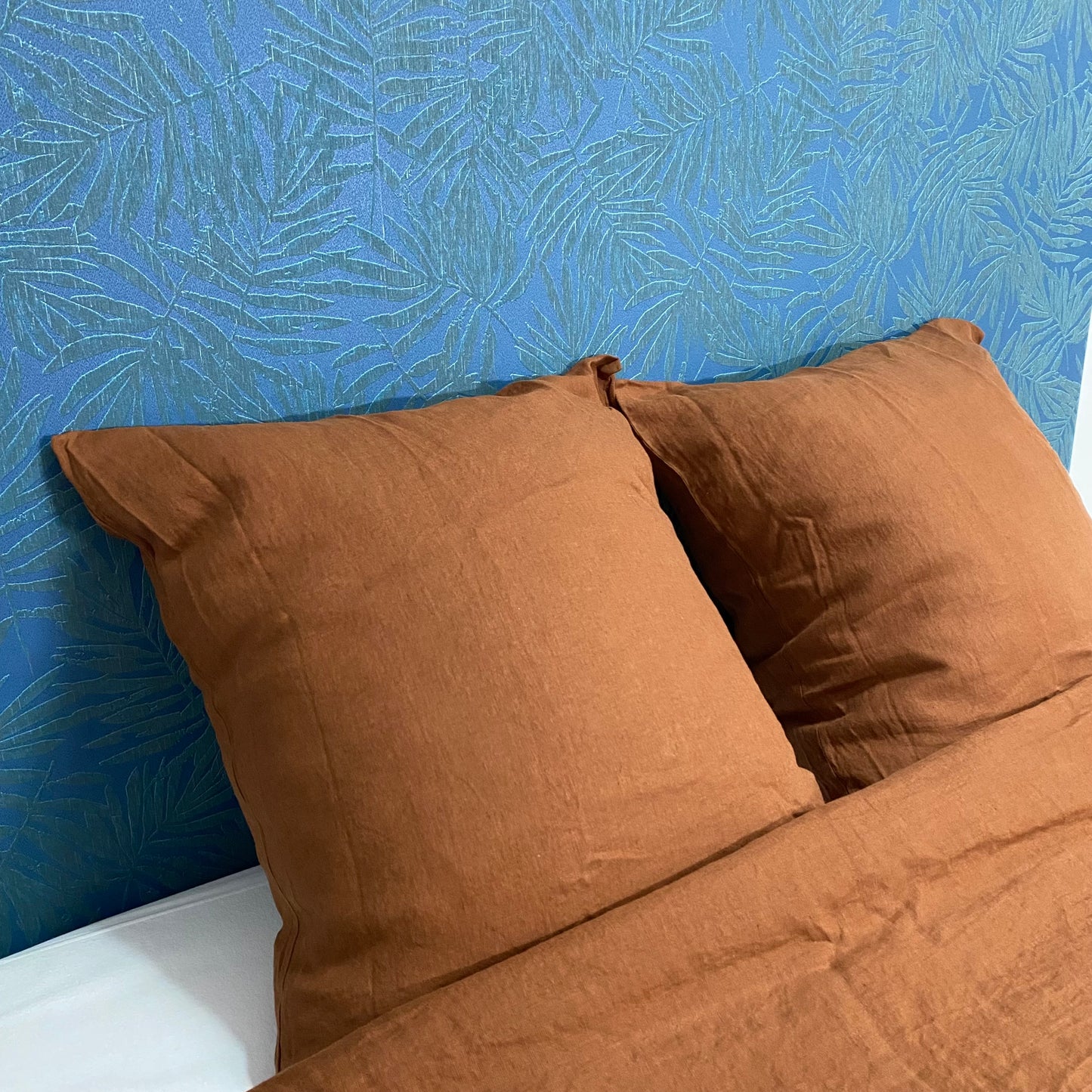 Housse de couette 240x260 + 2 Taies carrés - Terra Cota - Lin lavé