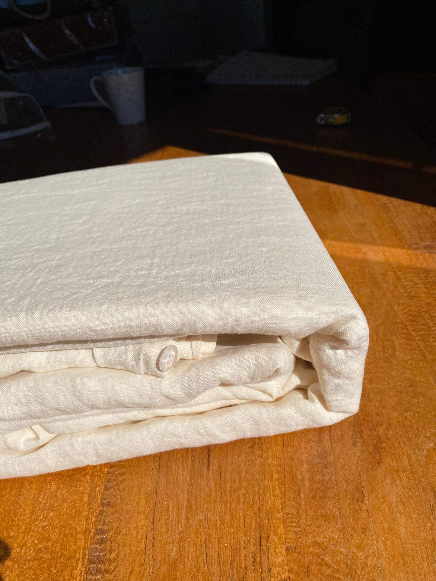 Housse de couette 240x260 - 100% lin lavé - Crème + 2 taies d’oreillers carrées