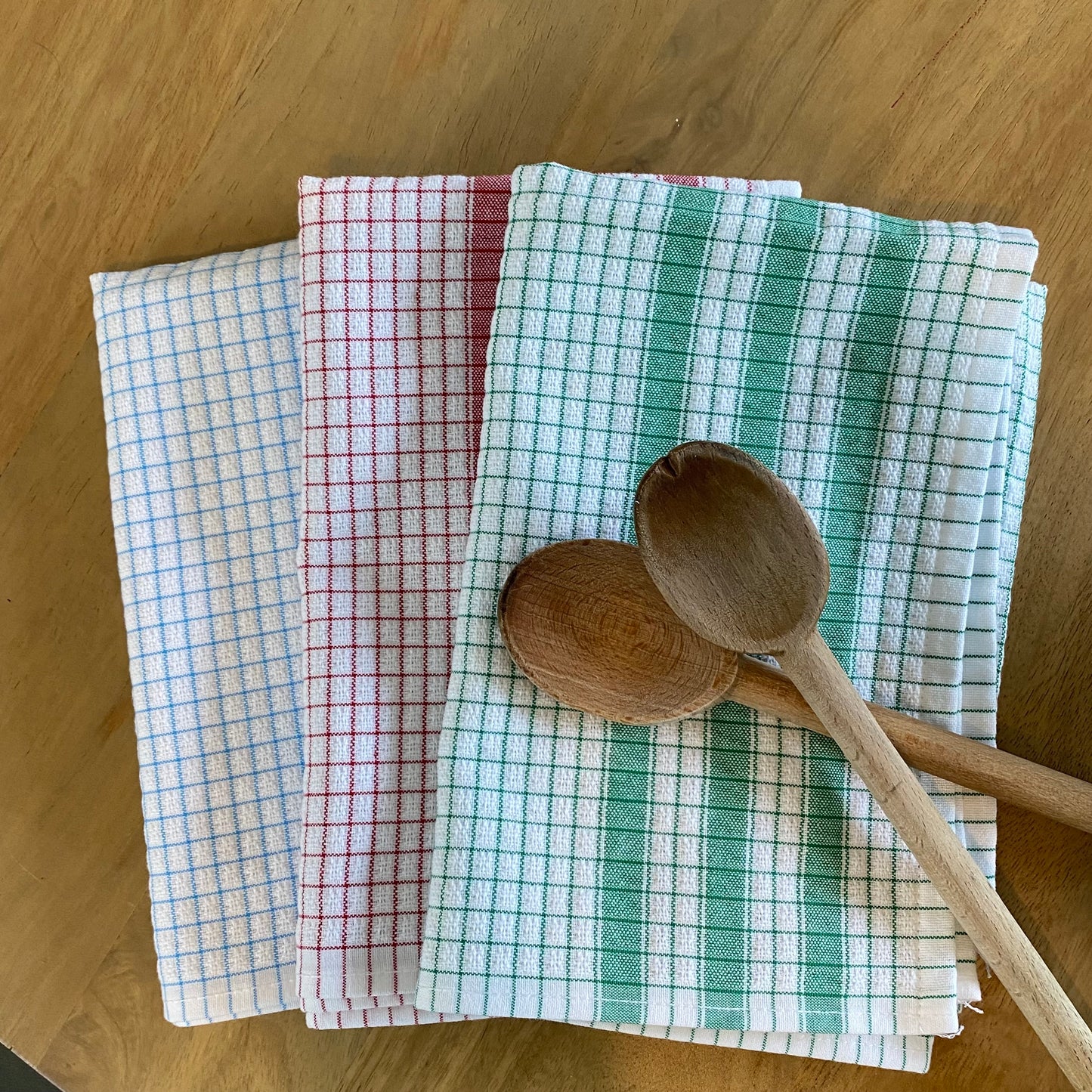 Torchon à carreaux - Bleu, Rouge, Vert - Lot de 3