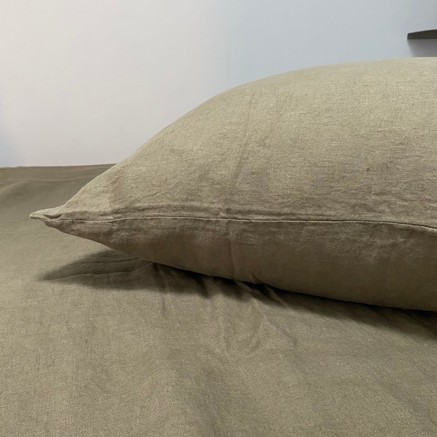 Housse de couette 220x240 + Taies carrés - Vert Kaki - Lin lavé