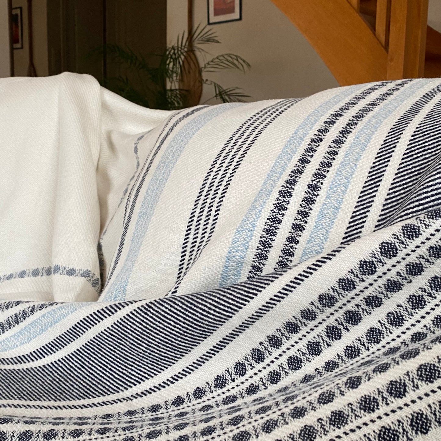 Plaids XL - Blanc rayures bleus