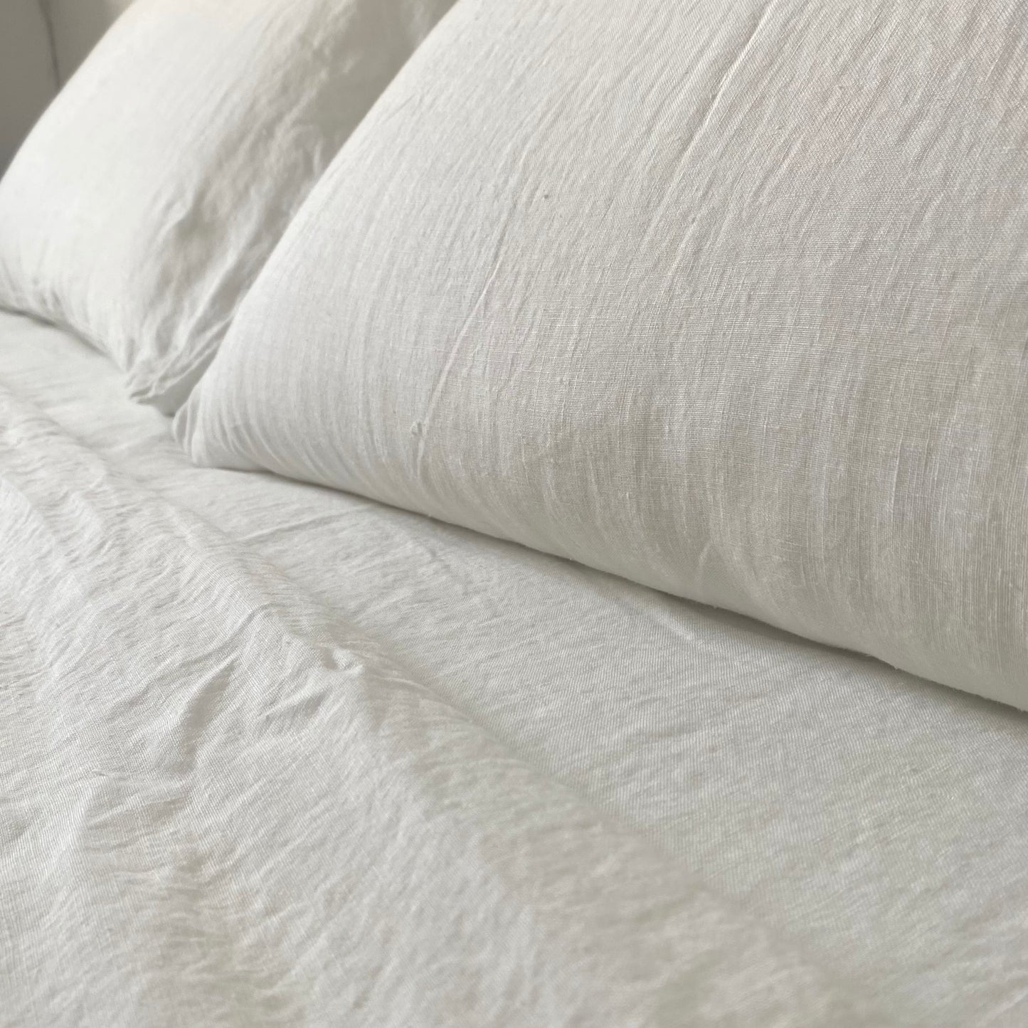 Ensemble blanc 100 lin lavé - Drap plat - Drap housse - Paire de taies d’oreiller
