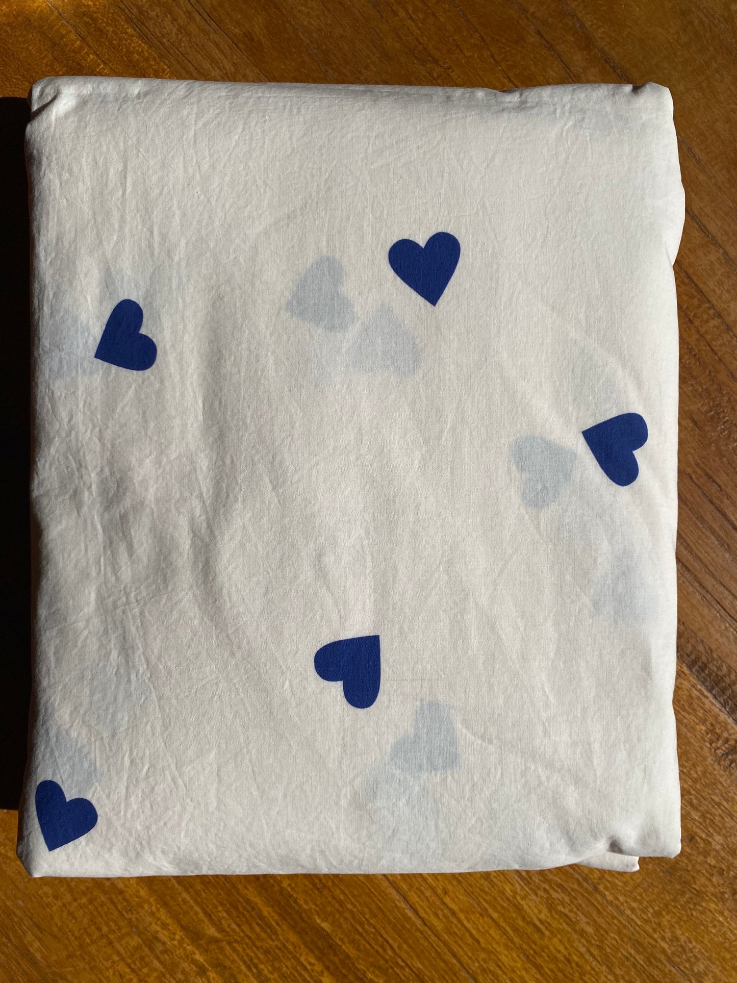 Housse de couette 220x240 - 100% coton - Cœurs bleus sur fond écru