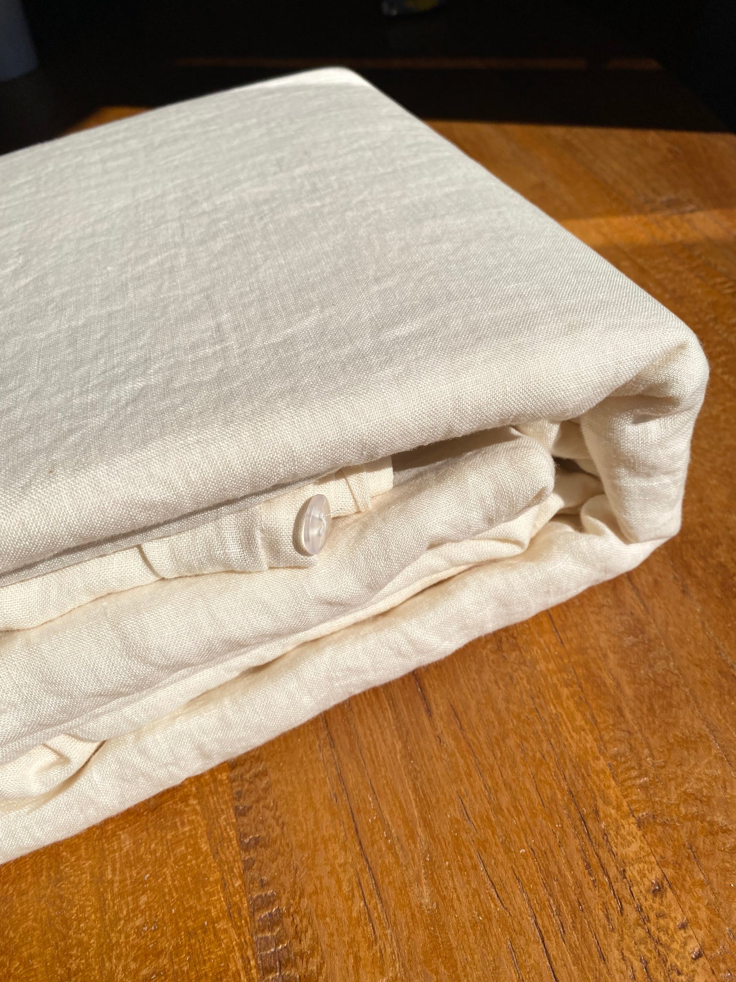 Housse de couette 240x260 - 100% lin lavé - Crème + 2 taies d’oreillers carrées