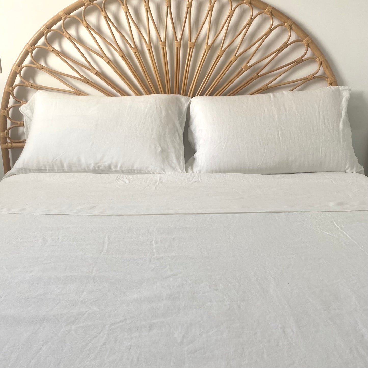 Ensemble blanc 100 lin lavé - Drap plat - Drap housse - Paire de taies d’oreiller