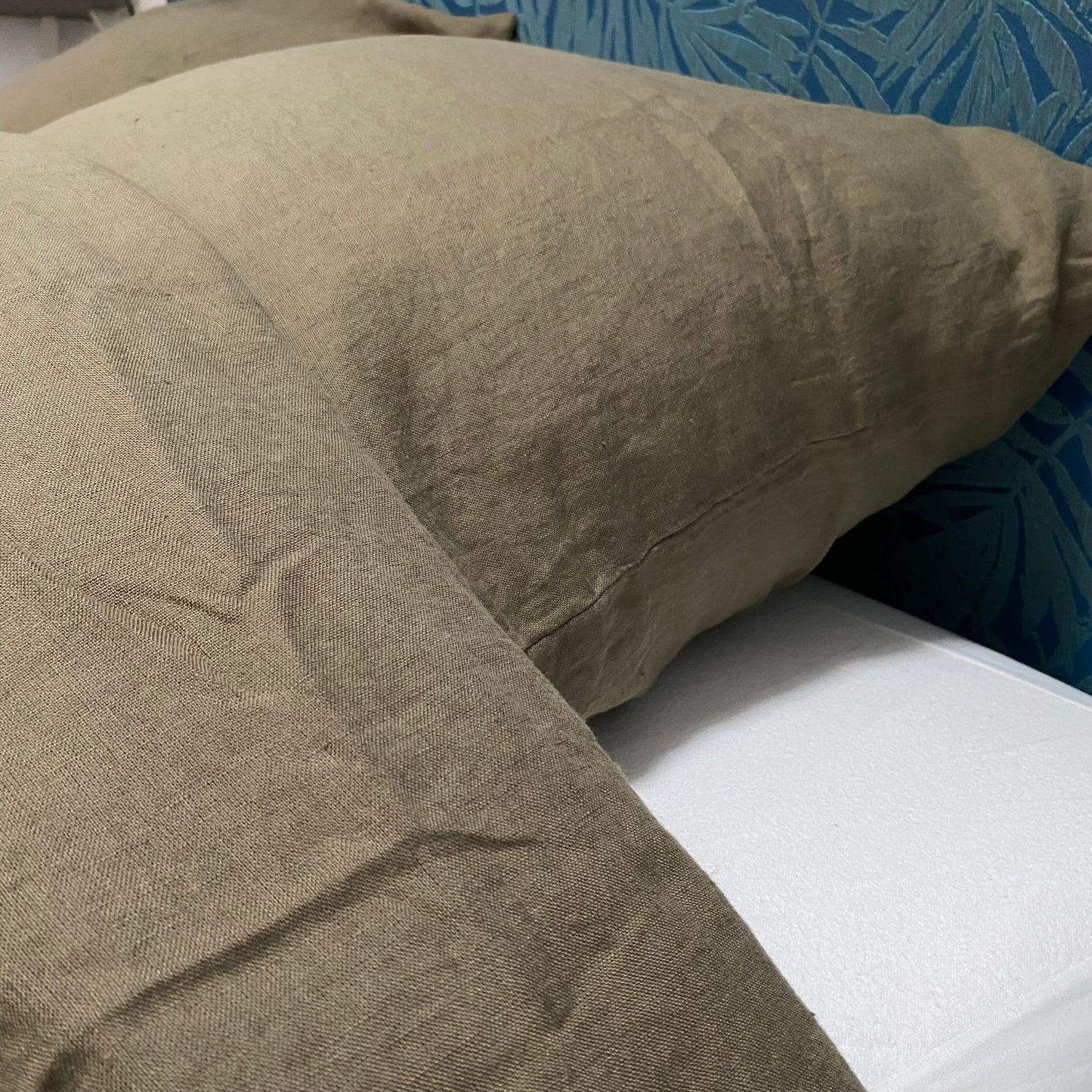 Housse de couette 220x240 + Taies carrés - Vert Kaki - Lin lavé
