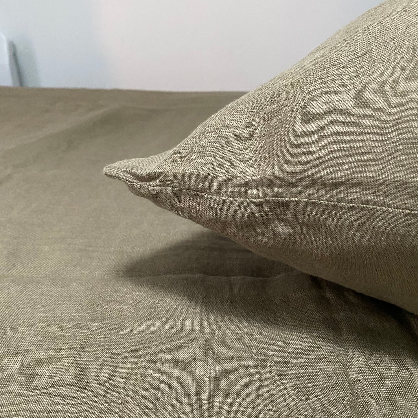 Housse de couette 220x240 + Taies carrés - Vert Kaki - Lin lavé