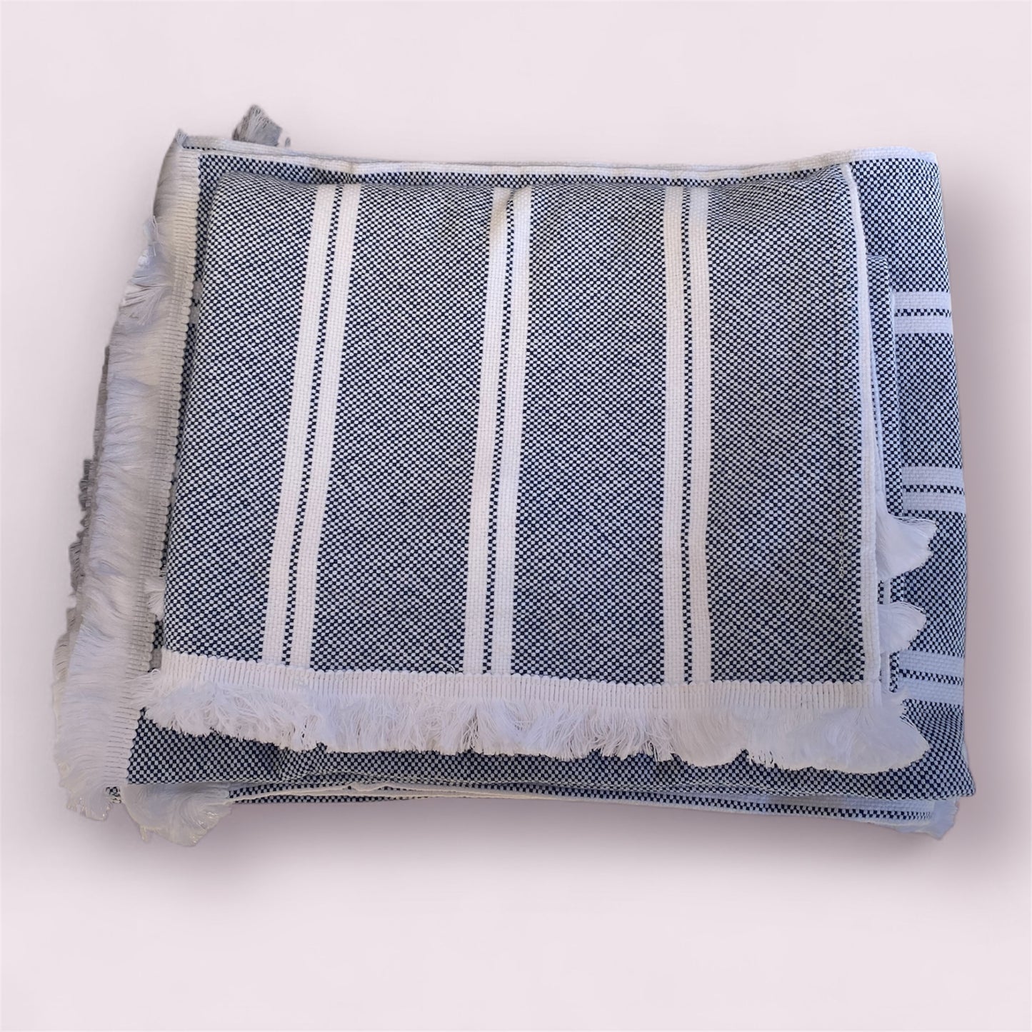 Plaids 100% coton - 150x200cm- Rayures Bleues et blanches-