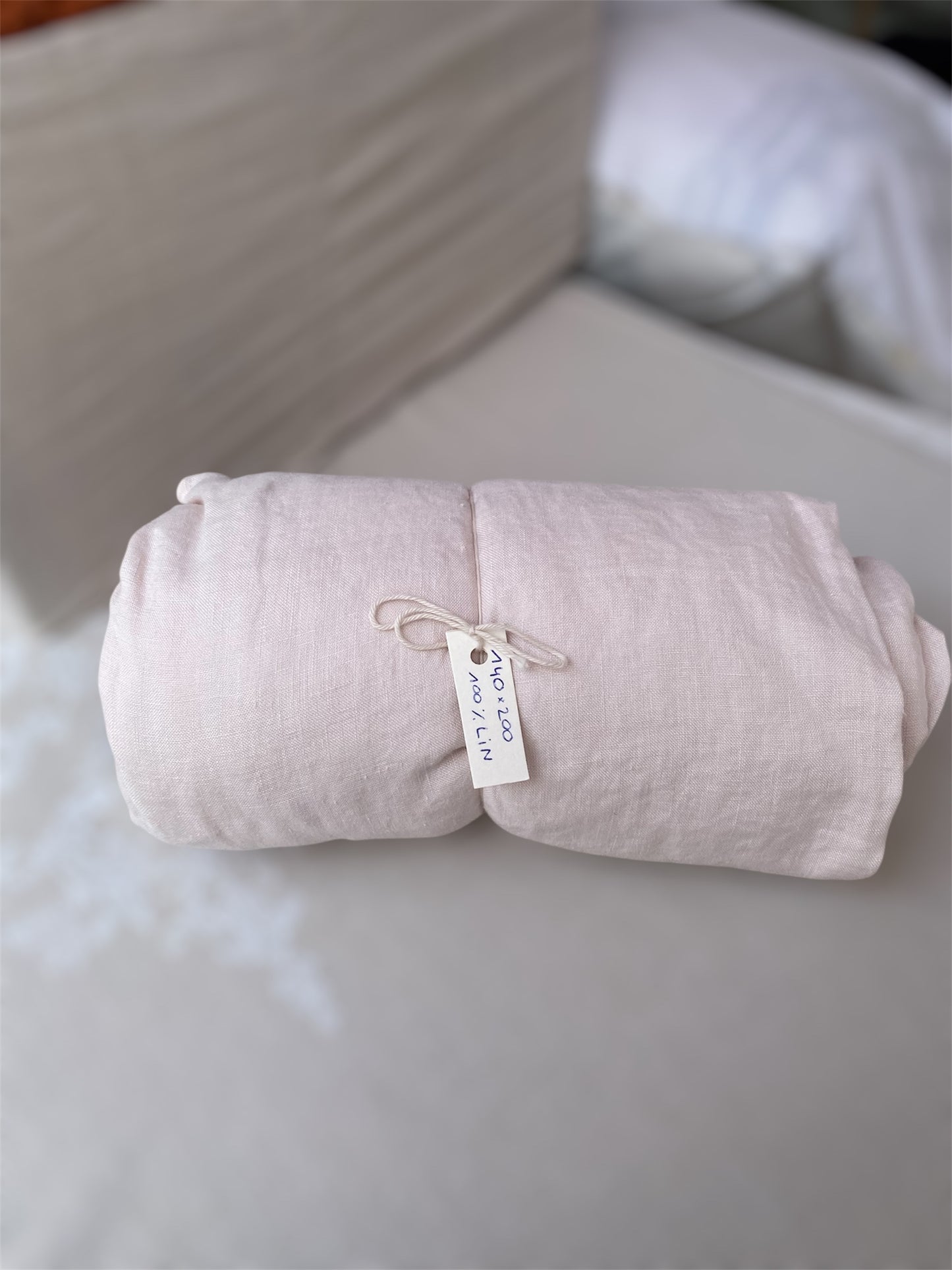 Drap housse Rose pale en Lin