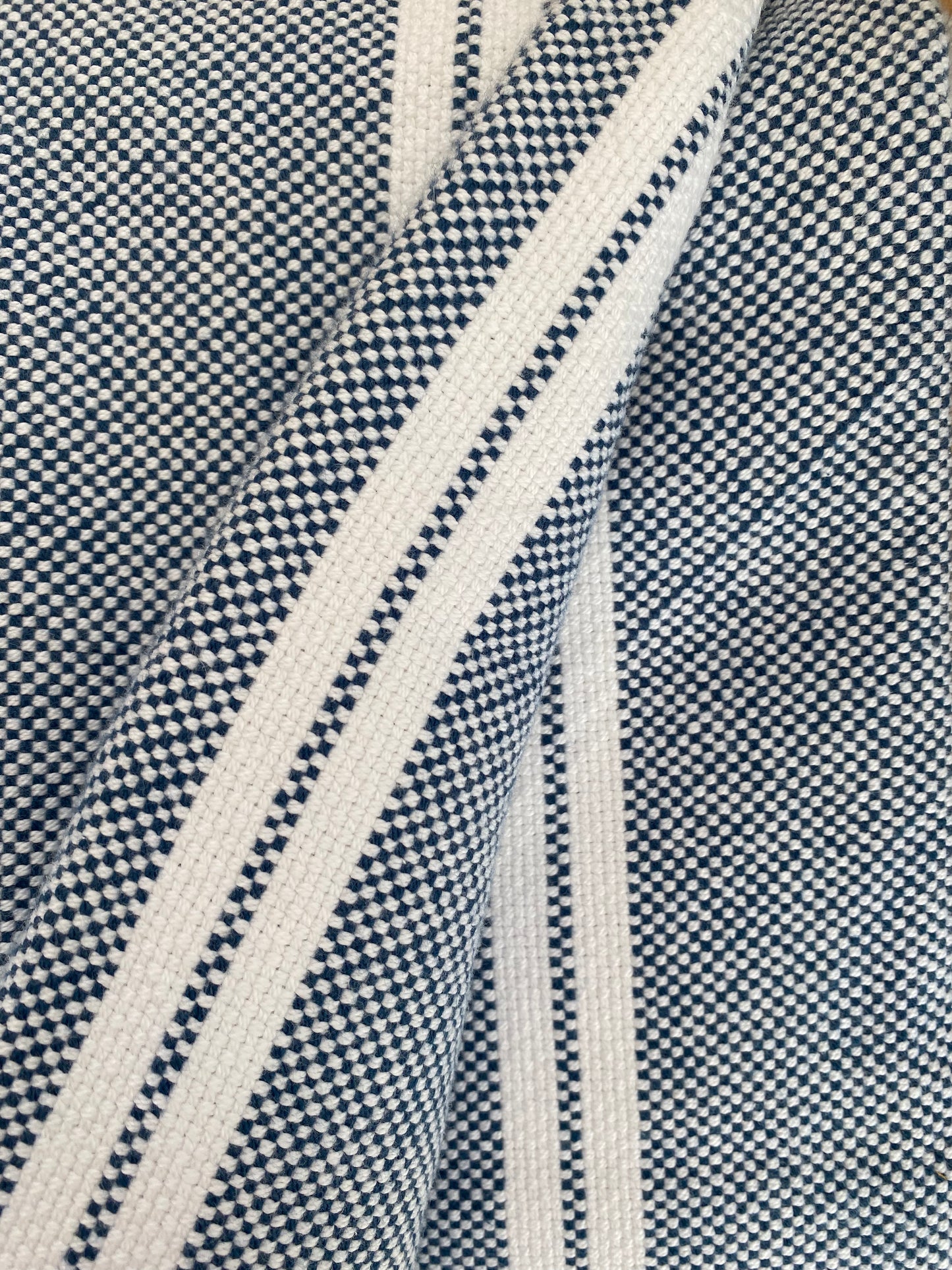Plaids 100% coton - 150x200cm- Rayures Bleues et blanches-