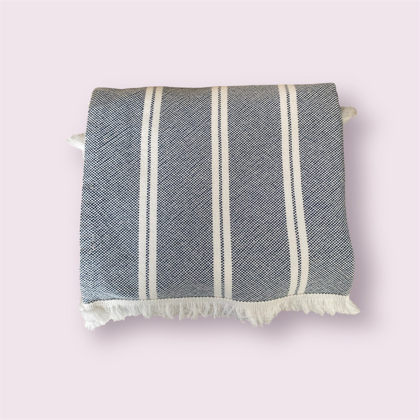 Plaids 100% coton - 150x200cm- Rayures Bleues et blanches-