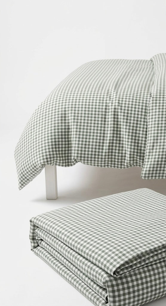 Housse de couette 100% coton - 220x240 - Vichy vert et blanc