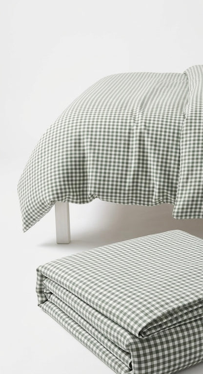 Housse de couette 100% coton - 220x240 - Vichy vert et blanc