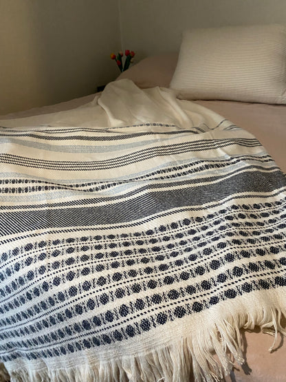 Plaids XL - Blanc rayures bleus