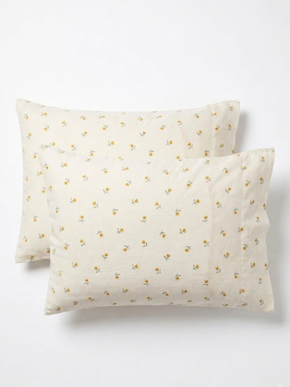 Paire de taies d’oreiller - 100% Lin - 50x70 - motif fleuri