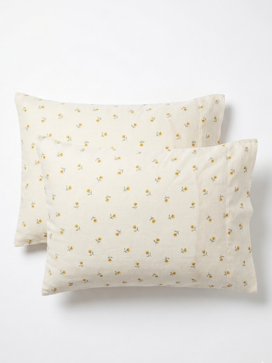 Paire de taies d’oreiller - 100% Lin - 50x70 - motif fleuri