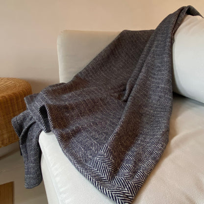 Plaids 100% coton - Chevrons bleus marines et blancs