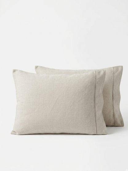 Paire de taies d’oreiller - 100% lin - 50x70cm - Couleur lin naturel avec surpiqûre anglaise