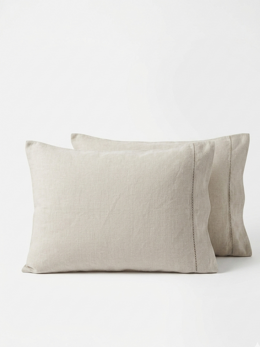 Paire de taies d’oreiller - 100% lin - 50x70cm - Couleur lin naturel avec surpiqûre anglaise