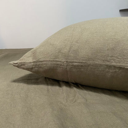 Housse de couette 240x260 + Taies carrés - Vert Kaki - Lin lavé