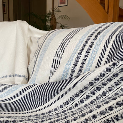 Plaids XL - Blanc rayures bleus