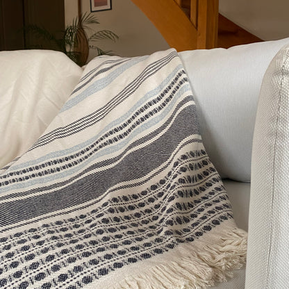 Plaids XL - Blanc rayures bleus