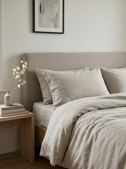 Paire de taies d’oreiller - 100% lin - 50x70cm - Couleur lin naturel avec surpiqûre anglaise