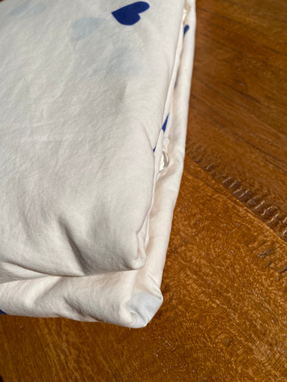 Housse de couette 220x240 - 100% coton - Cœurs bleus sur fond écru