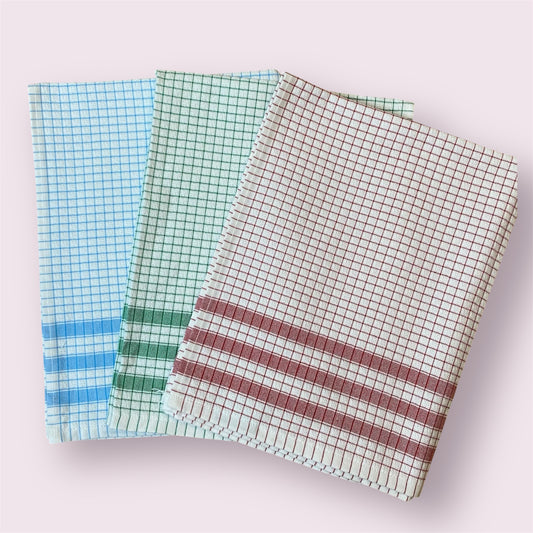 Torchon à carreaux - Bleu, Rouge, Vert - Lot de 3