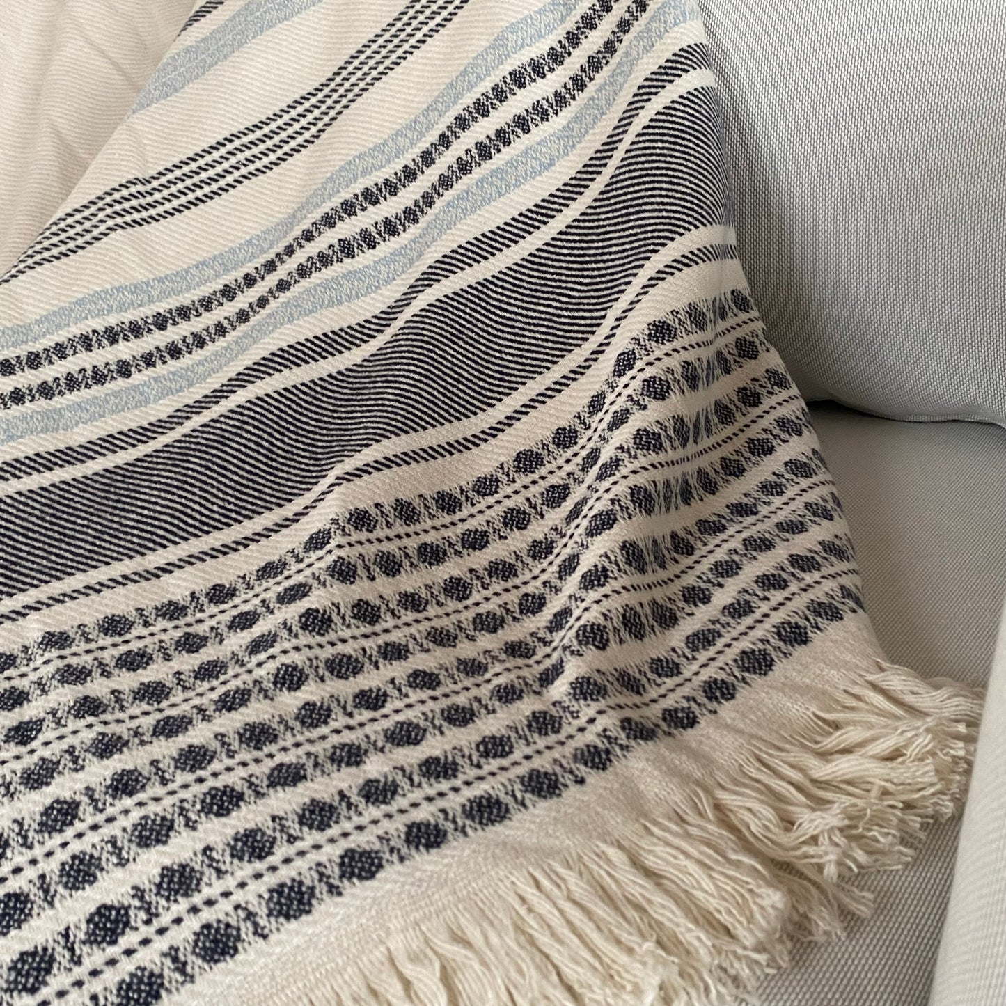Plaids XL - Blanc rayures bleus