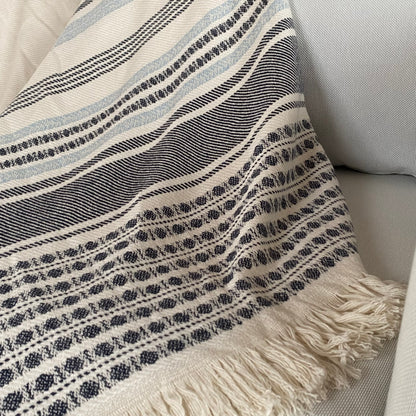 Plaids XL - Blanc rayures bleus