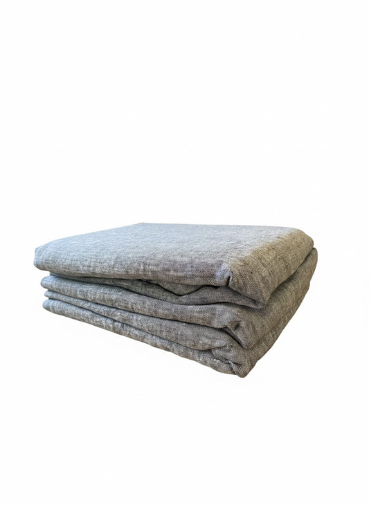 Housse de couette 100% lin lavé - 240x260 - Gris chiné + 2 taies d’oreillers carrées