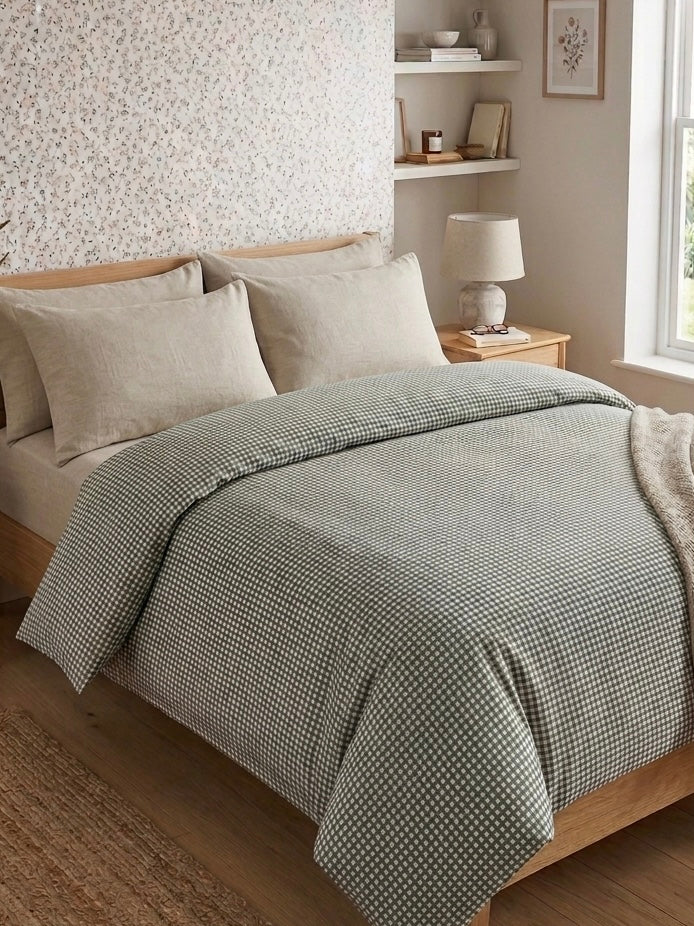 Housse de couette 100% coton - 220x240 - Vichy vert et blanc