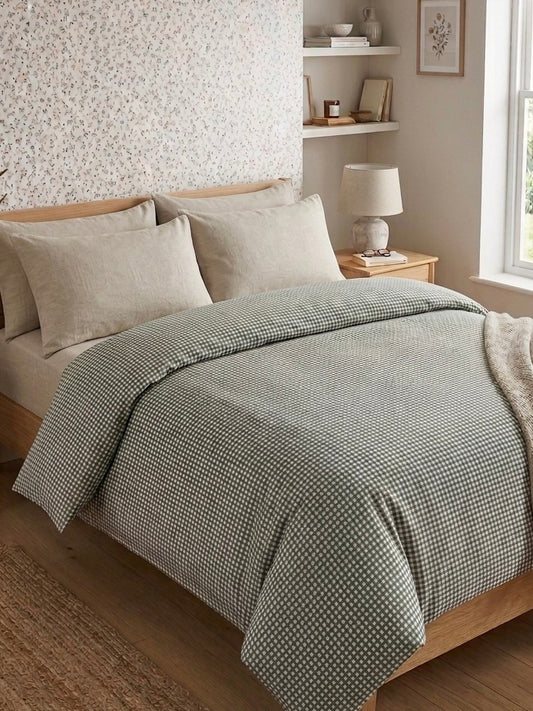 Housse de couette 100% coton - 220x240 - Vichy vert et blanc