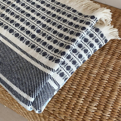 Plaids XL - Blanc rayures bleus