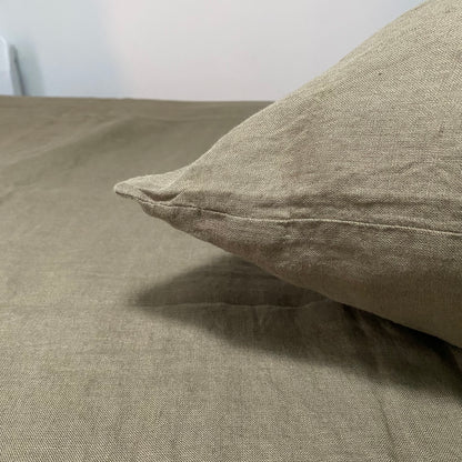 Housse de couette 240x260 + Taies carrés - Vert Kaki - Lin lavé