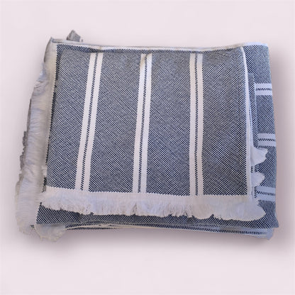 Plaids 100% coton - 150x200cm- Rayures Bleues et blanches-