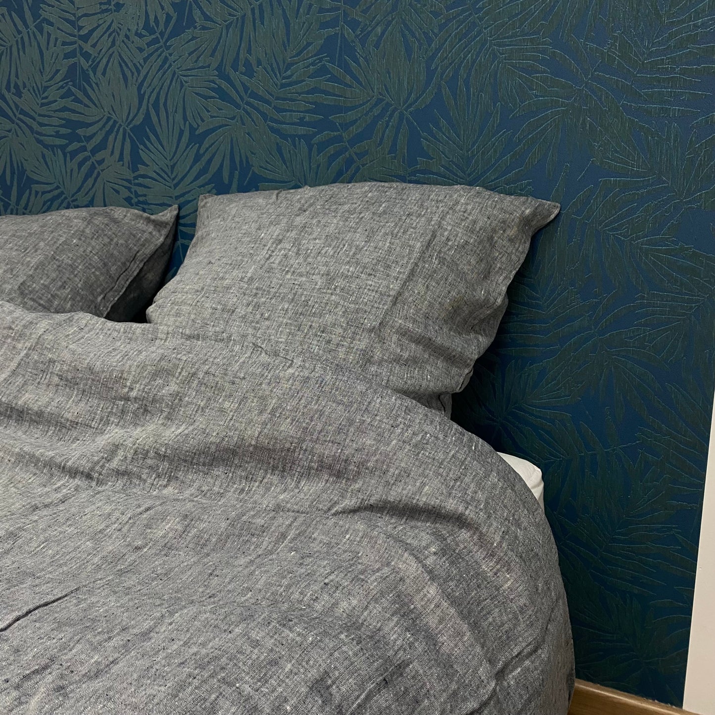 Housse de couette 220x240 + Taies carrés - Gris Chiné - Lin lavé