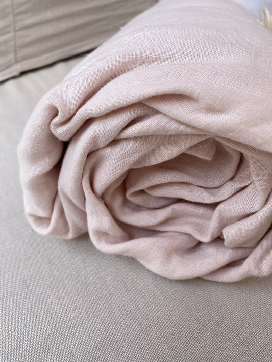 Drap housse Rose pale en Lin